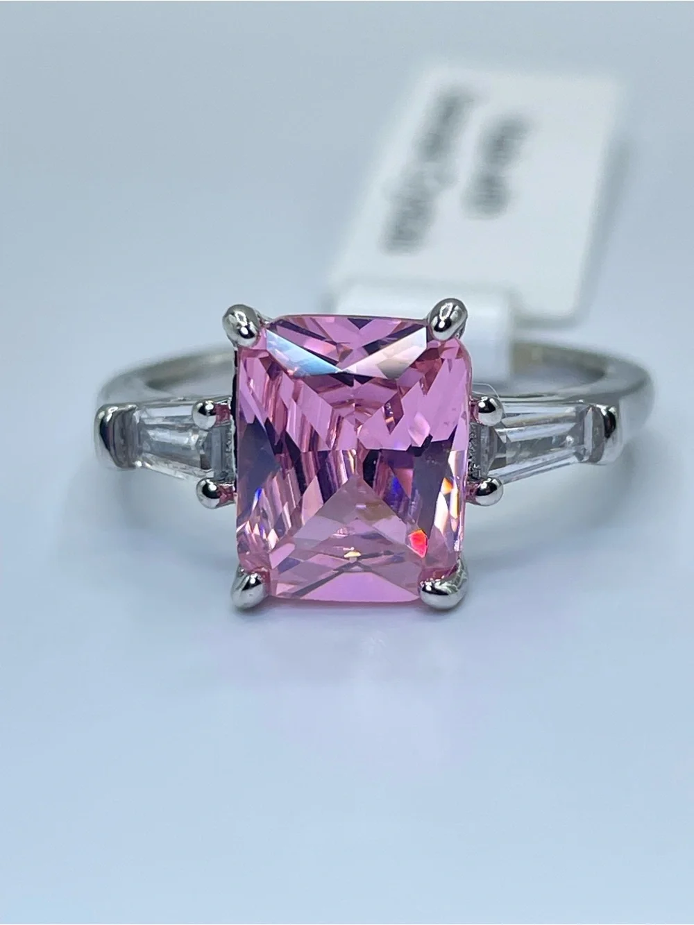 Swarovski Crystals Elements Pink Crystal Solitaire Glam Cocktail Ring Sz 8